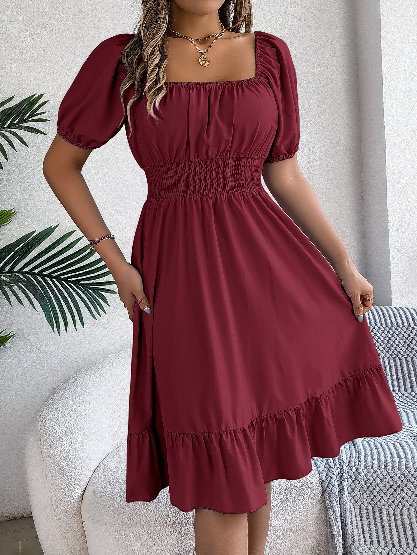 Casual Short-sleeved Ruffled A-line Skirt - KuzuSHOP