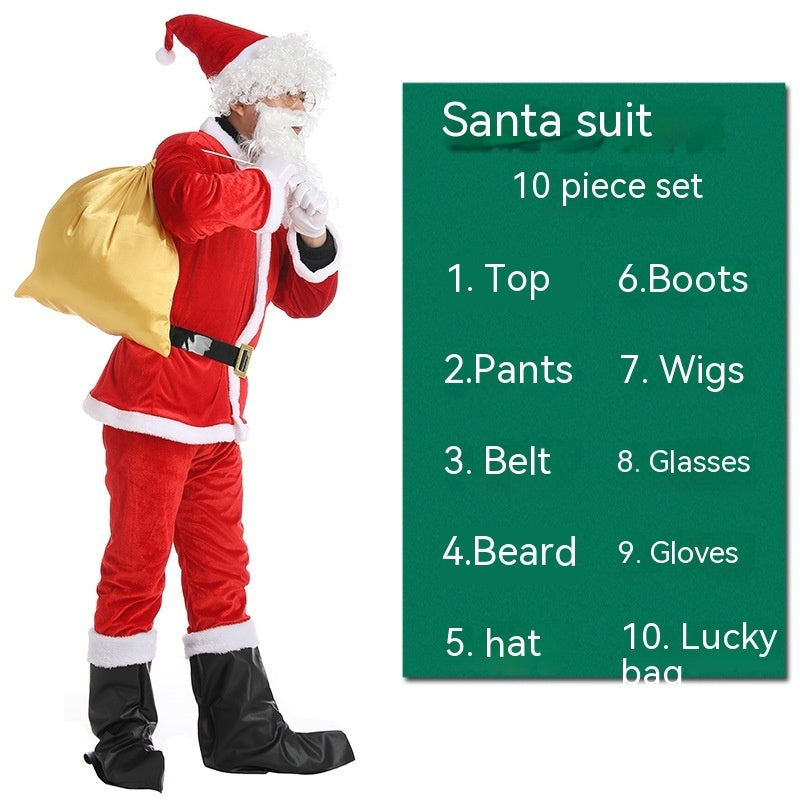 Christmas Santa Claus Costume for Men's And Women's Clothing Full Set Performance Costume - KuzuSHOP