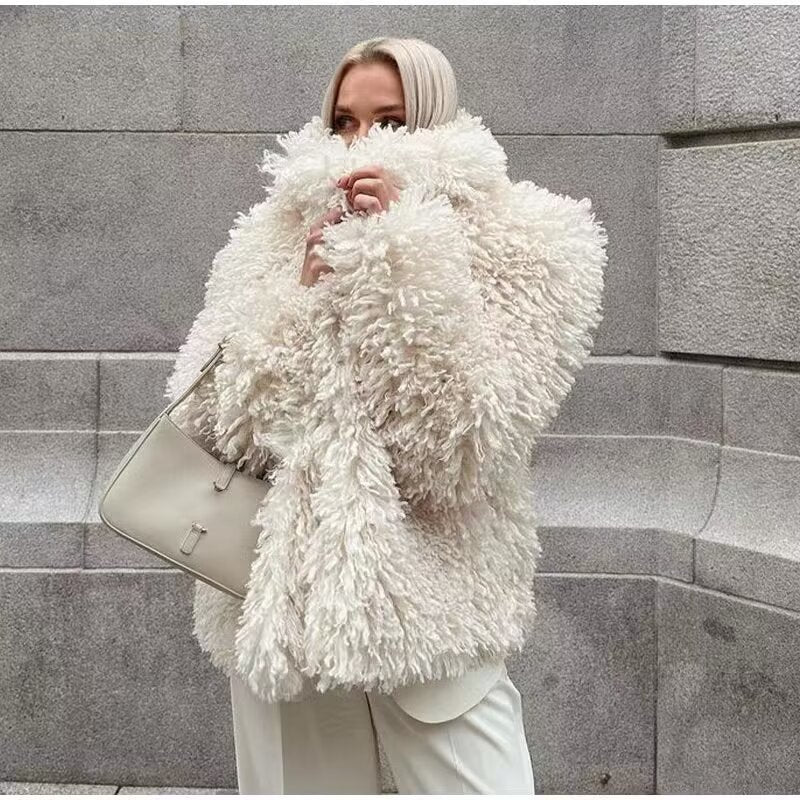Women's Fashion Lamb Wool Coat Overcoat - KuzuSHOP