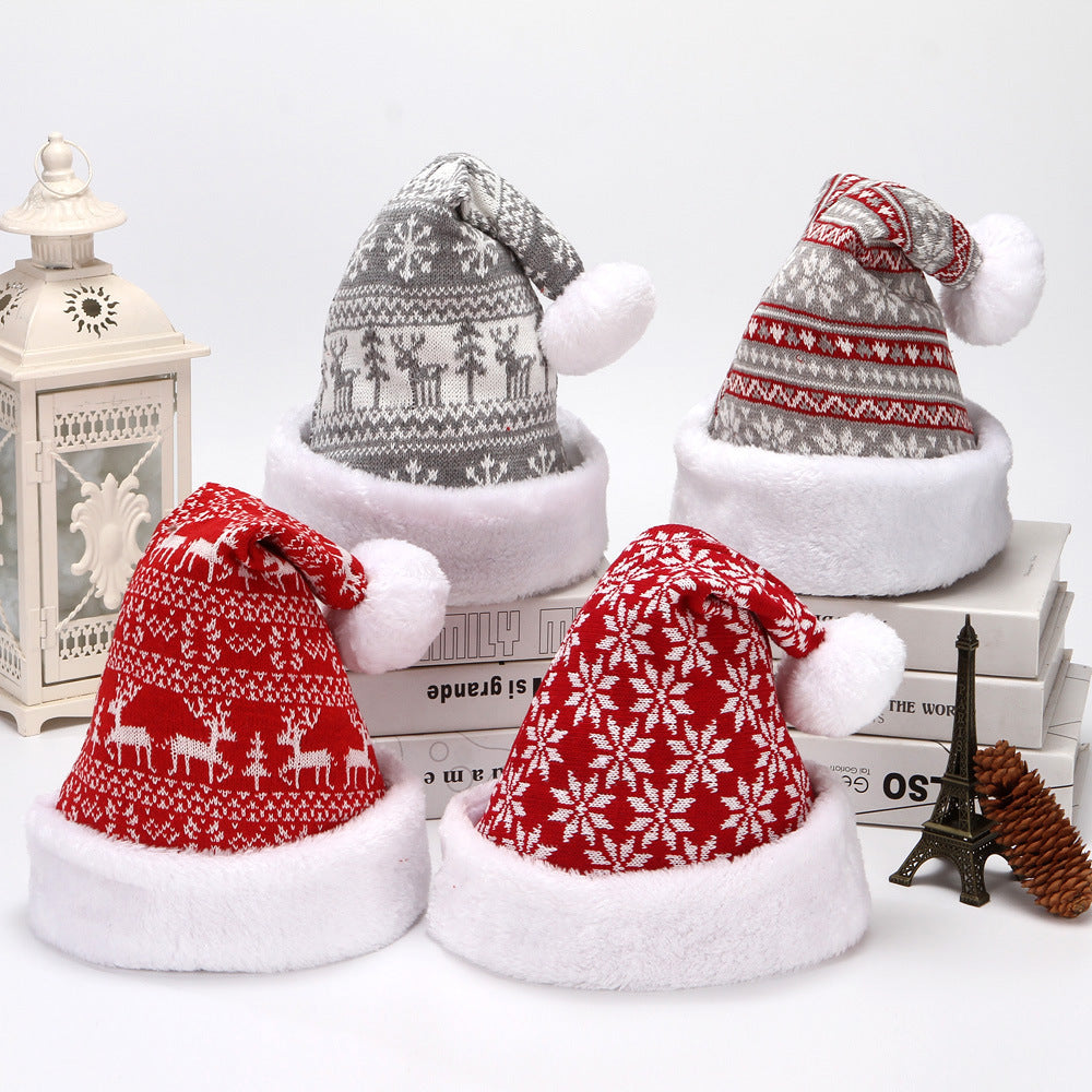 Snowflake Deer Knitted Wool Flannel Christmas Hat - KuzuSHOP