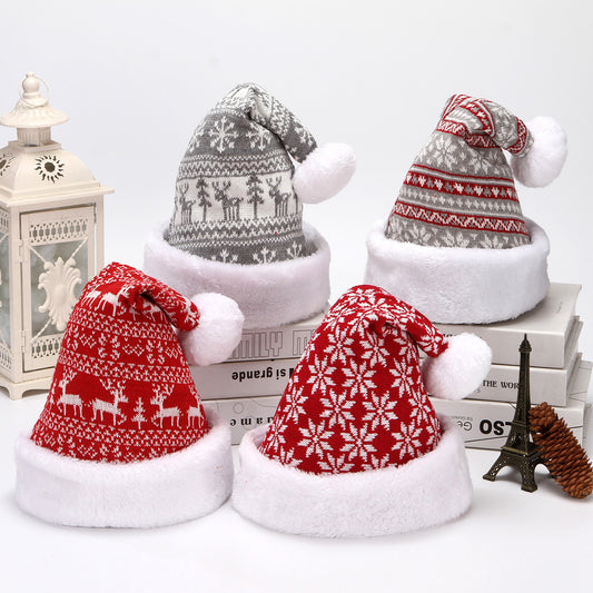 Snowflake Deer Knitted Wool Flannel Christmas Hat - KuzuSHOP