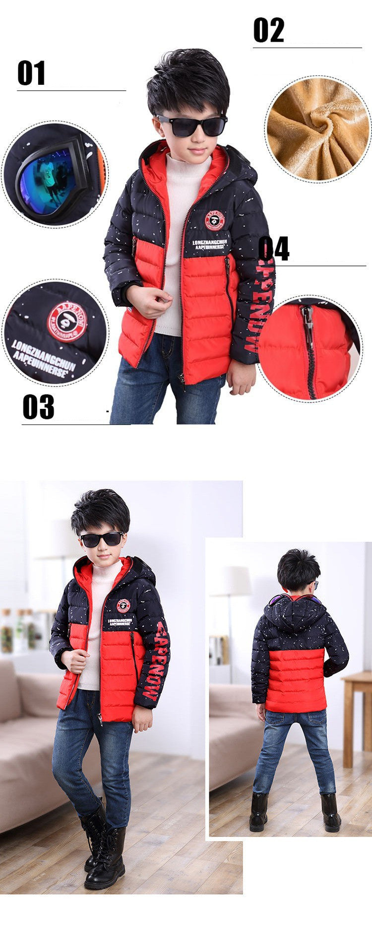 Fashion Boy's Glasses Hooded Warm Cotton Coat - KuzuSHOP
