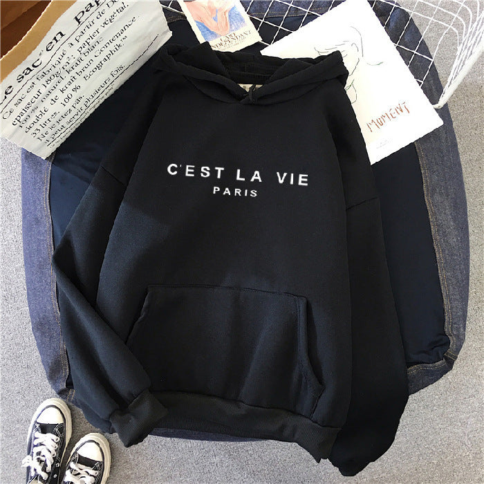 Loose Hooded Sweater Student Hoodie With Letter Print Sports Tops - KuzuSHOP