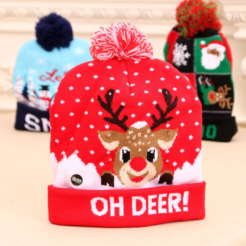 LED Christmas Hat Sweater Knitted Beanie Christmas Light Up Knitted Hat Christmas Gift  Kids Xmas New Year Decorations - KuzuSHOP