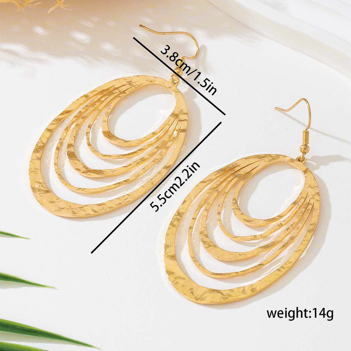 European And American Fashion Elegant 3 Layer Hollow Oval Shaped Big Gold-color Stainless Steel Dangle Drop Earrings - KuzuSHOP