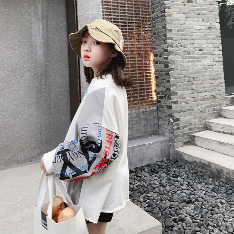 Autumn Girls' Hip-hop Color Matching Printed Sweater - KuzuSHOP
