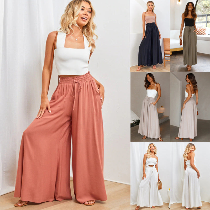 Womens Pants Wide Leg Loose Comfy Lounge Sweatpants With Pockets - KuzuSHOP