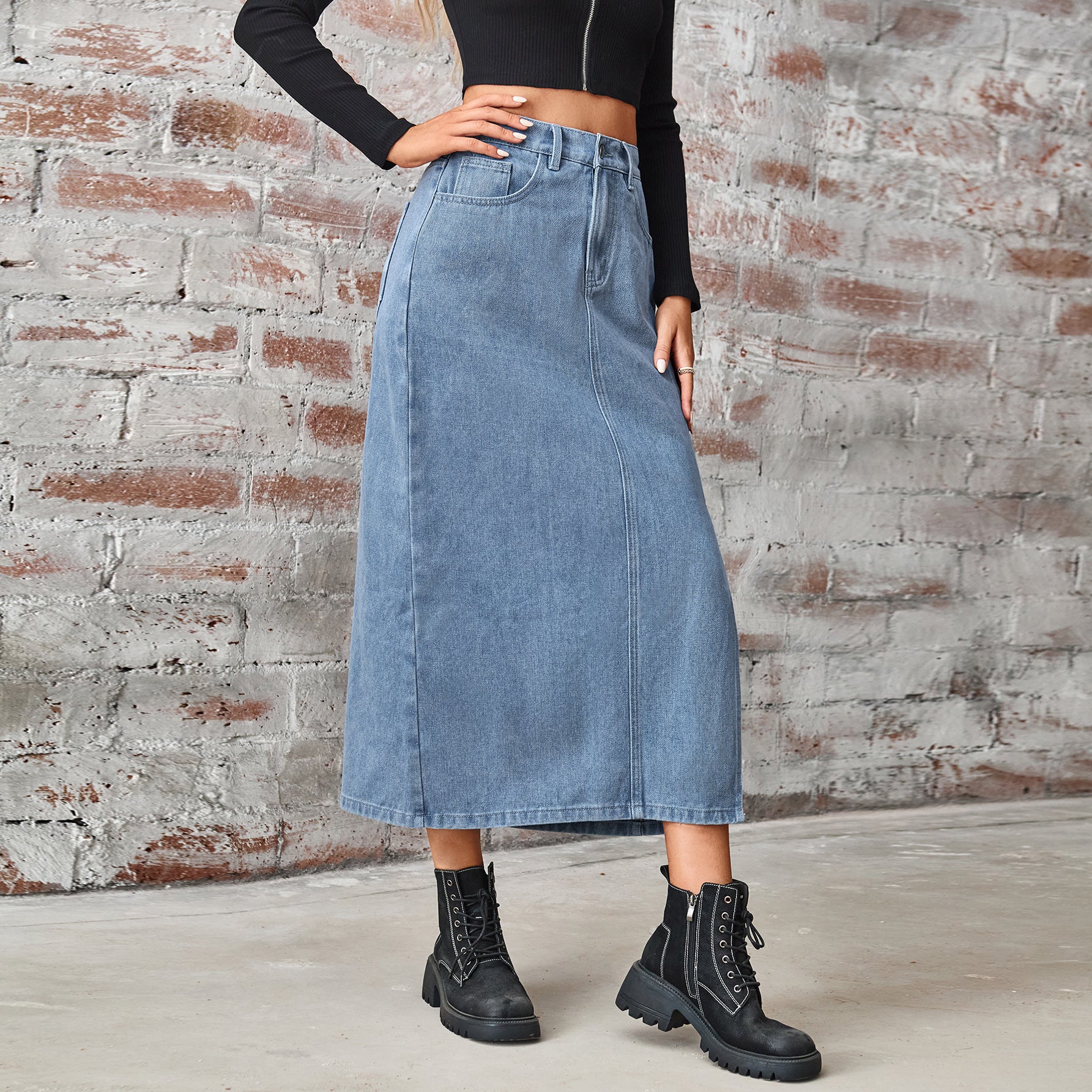 Women's Summer Washed Denim Elastic Waist Denim Skirt - KuzuSHOP