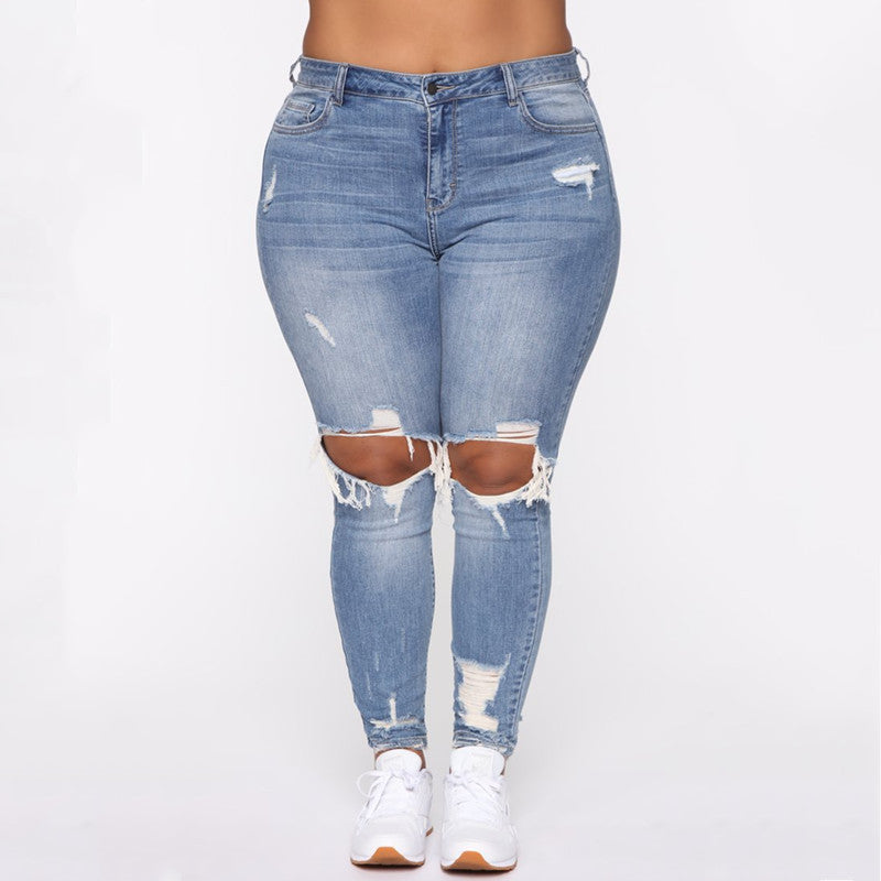 Women Clothes Ripped Plus Size Ladies Denim Pants Jeans - KuzuSHOP