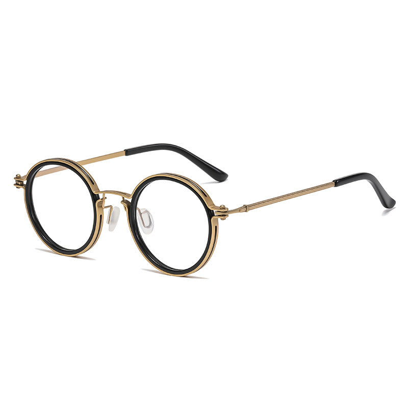 Retro Fashion Men's Round Frame Anti-Blue Ray Plain Glasses - KuzuSHOP