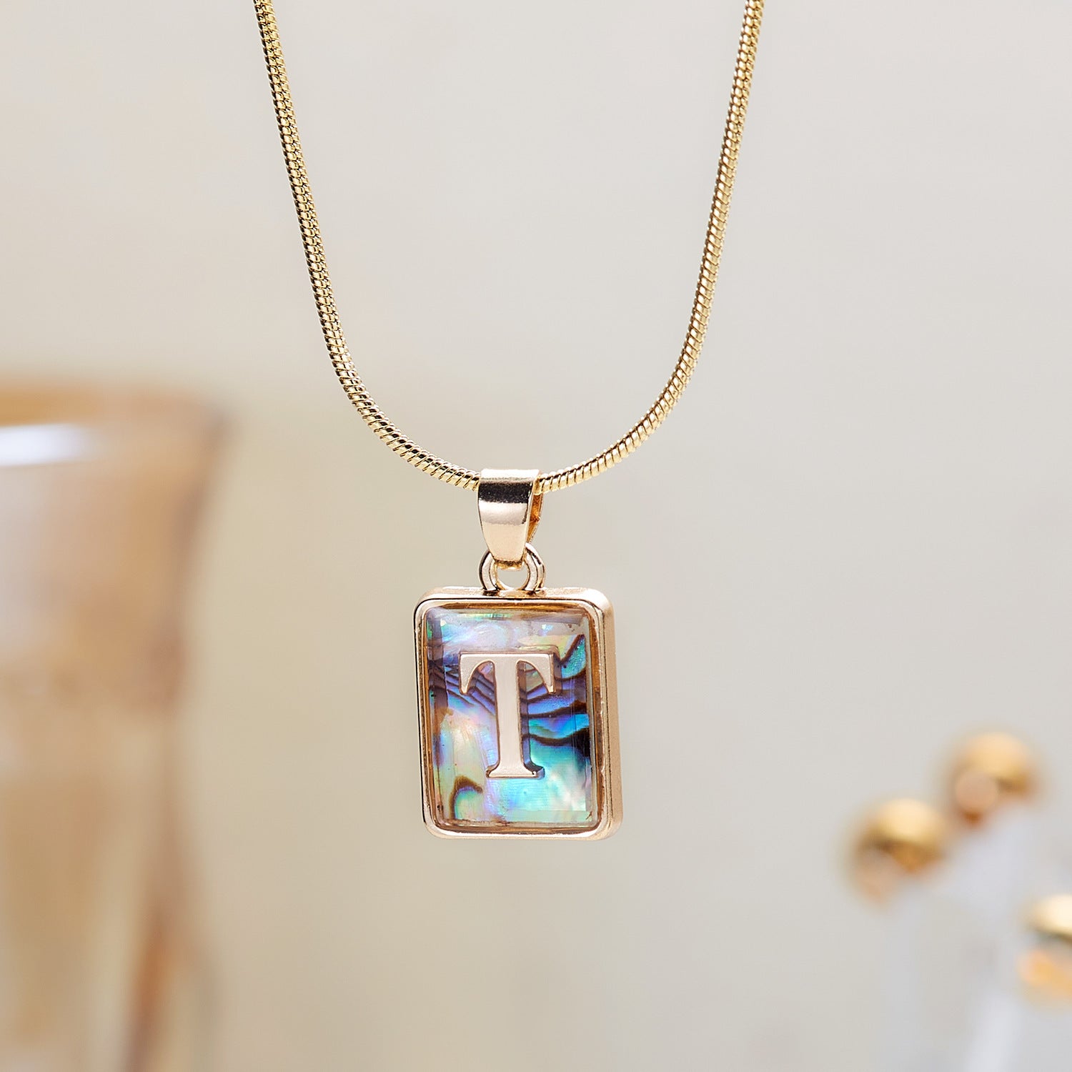 26 Letter Square Necklace Colorful Shell Luminous Pendant Chain Necklace For Women Temperament Ladies Jewelry - KuzuSHOP