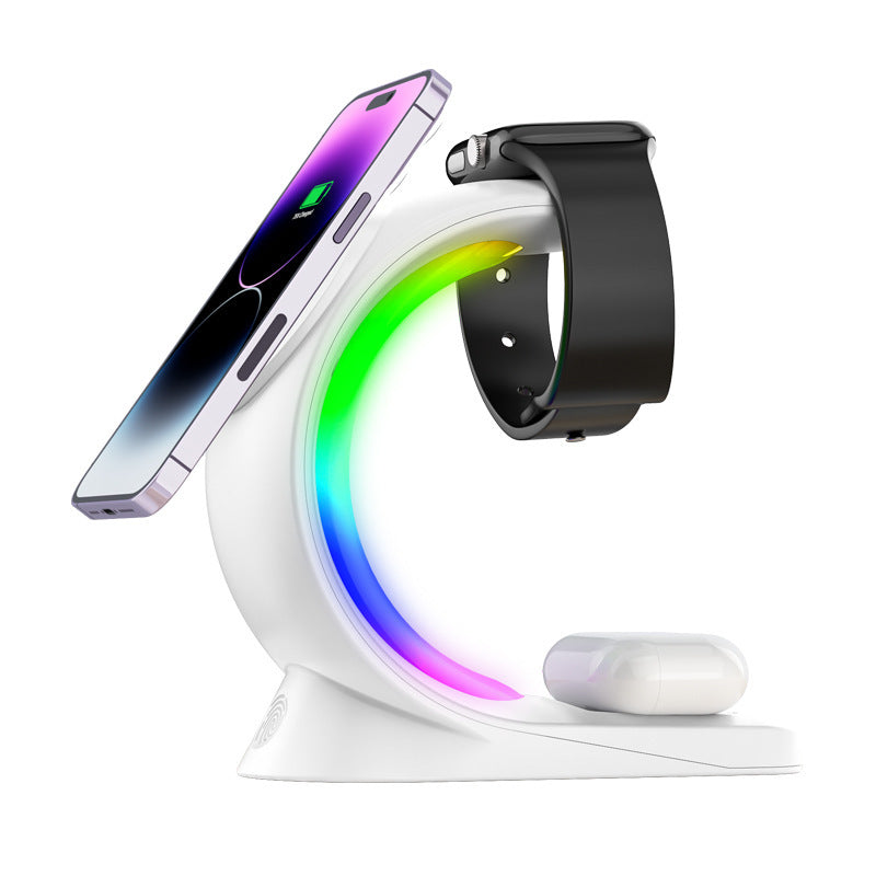 4 In 1 Magnetic Wireless Charger Fast Charging For Smart Phone Atmosphere Light Charging Station For Airpods Pro I-phone Watch - KuzuSHOP