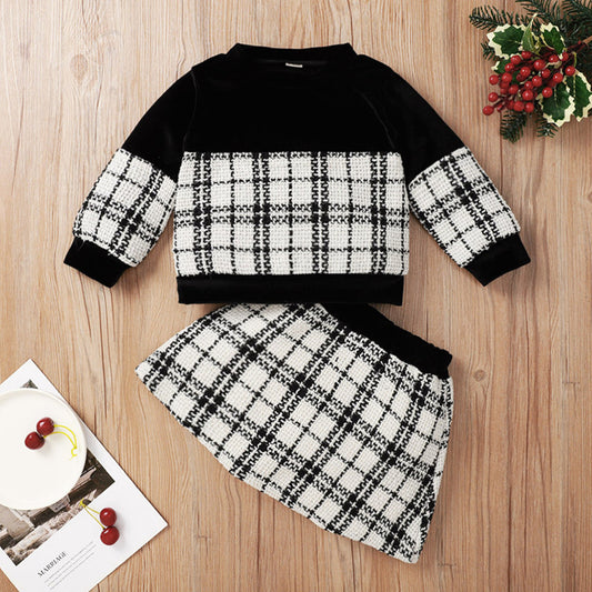 Black Plaid Print Baby Girl Suit Skirt - KuzuSHOP