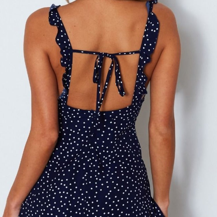 Polka-dot Strappy Dress Women Summer Fashion Beach Sundress - KuzuSHOP