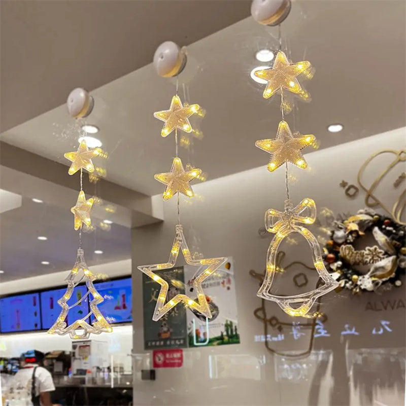 Christmas 3pcs LED Light Star, Xmas Tree Hanging Ornaments Decoration For Home, Christmas Decorations - KuzuSHOP