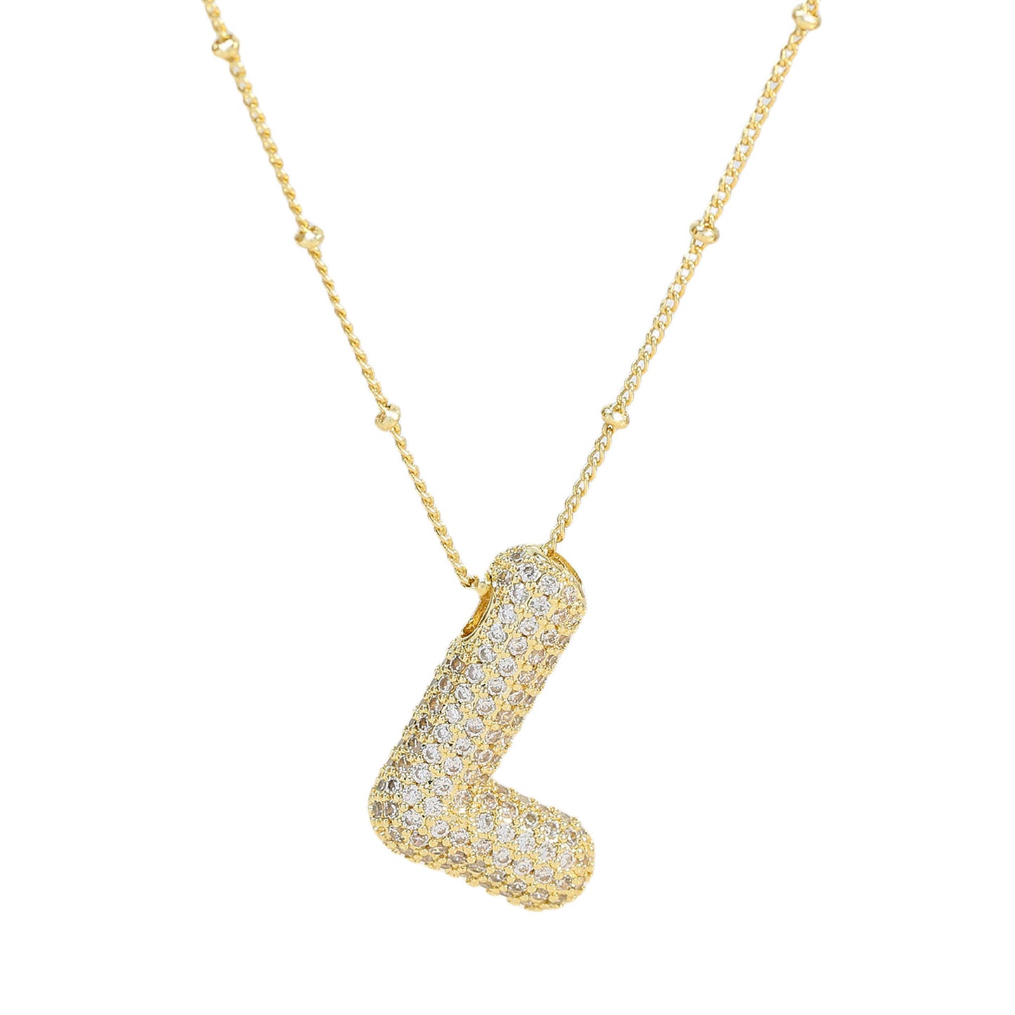 Brass Zircon Bubble Balloon Letter Pendant Necklace For Women - KuzuSHOP