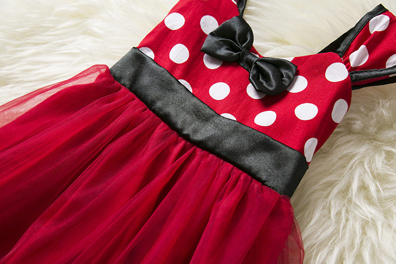 Sleeveless Vest Polka Dot Bow Princess Dress - KuzuSHOP