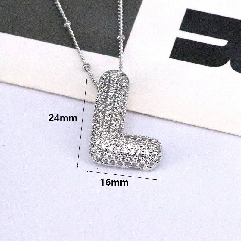 Brass Zircon Bubble Balloon Letter Pendant Necklace For Women - KuzuSHOP