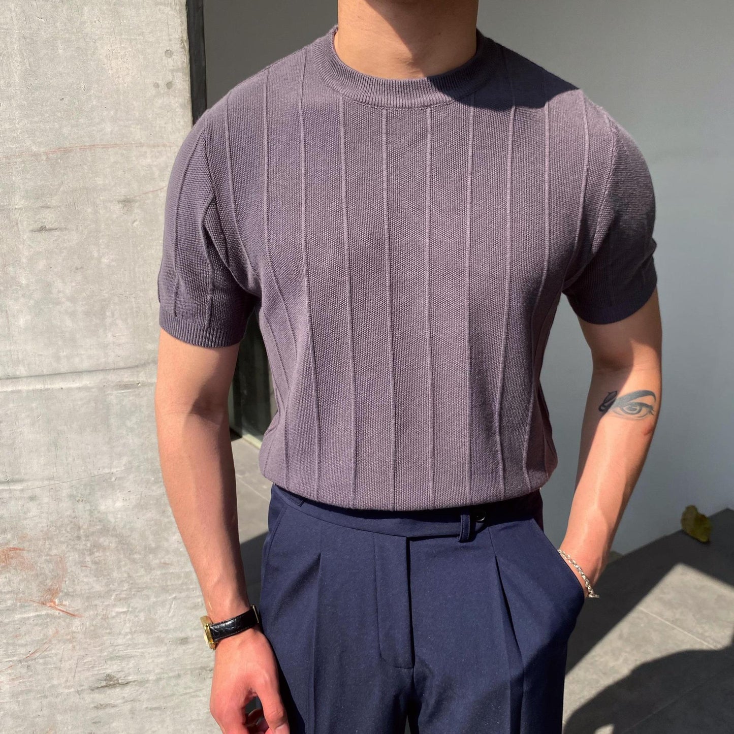 Short Sleeve Knitted T-shirt Summer Men's Light Round Neck Thin Tops - KuzuSHOP