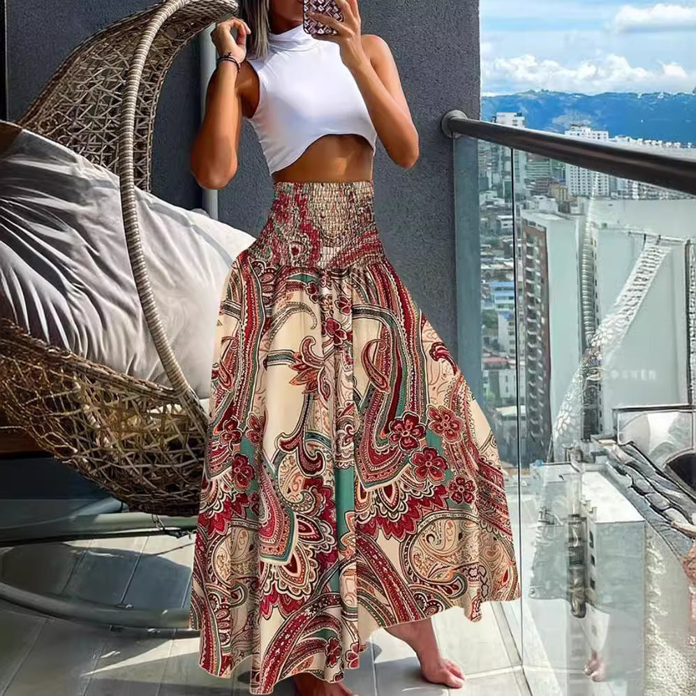 Women's High Waist Print Loose All-match Dress - KuzuSHOP