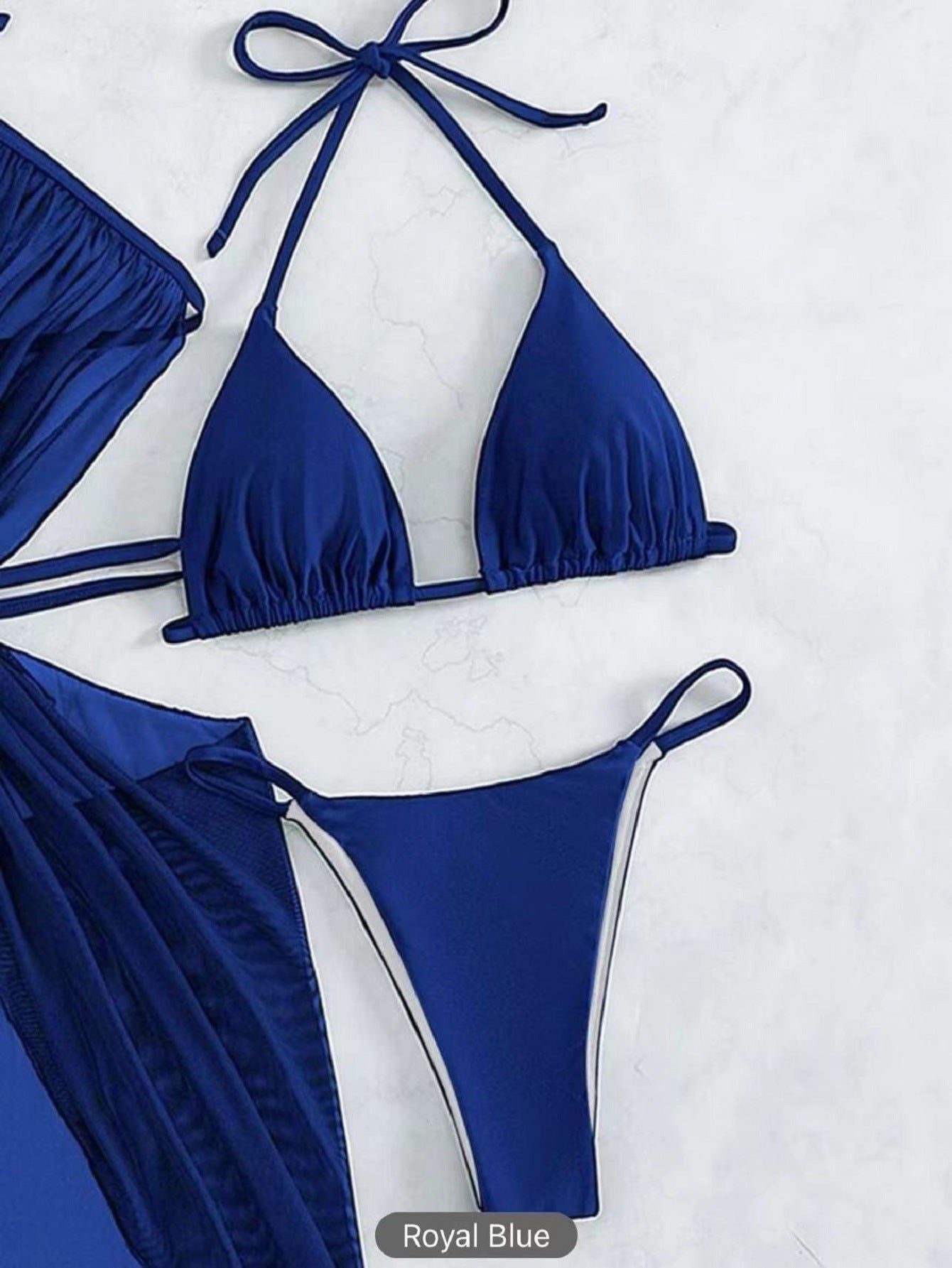 3pcs Halter Neck Bikini Beach Summer Solid Color Split Swimsuit Womens Clothing - KuzuSHOP