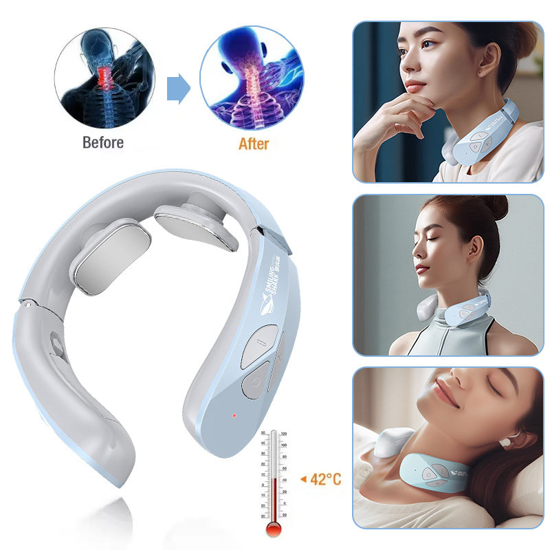 Electric Neck Massager EMS Pulse Rechargeable USB Cervical Traction Therapy Massage Stimulator Pain Relief Heating Function - KuzuSHOP