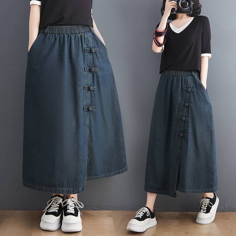 Artistic Retro Buckle Denim Skirt - KuzuSHOP