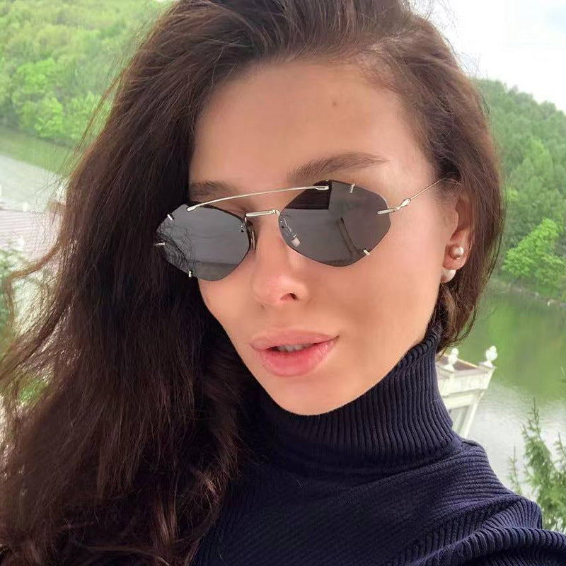 Metal Frameless Sun Glasses Women - KuzuSHOP