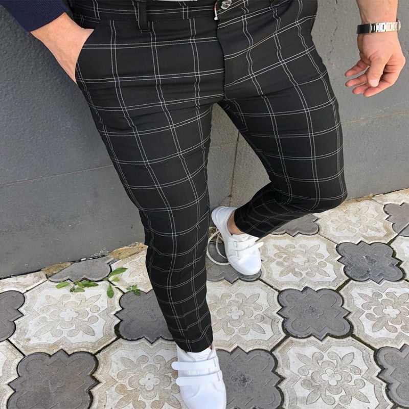 Spring And Autumn Slim Fit Men's Business Casual Pants Long Pants 3D Plaid - KuzuSHOP