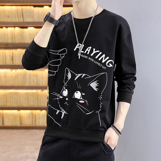 Round Neck Cartoon Printed Sweater Clothes Shirt - KuzuSHOP