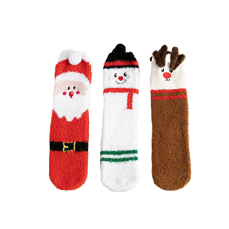 Child Christmas Socks Winter No-shedding Cute Elk Elk Santa Claus Snowman Sleeping Floor Coral Fleece Socks - KuzuSHOP