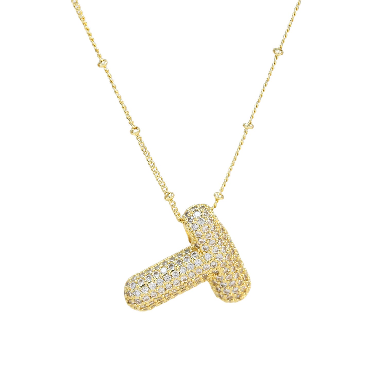 Brass Zircon Bubble Balloon Letter Pendant Necklace For Women - KuzuSHOP