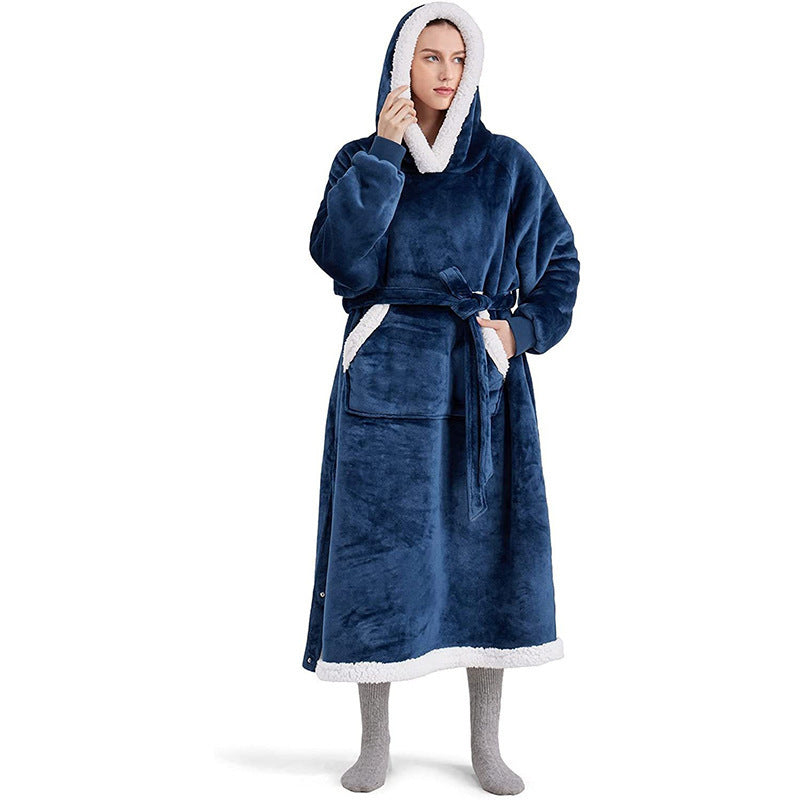 Winter Hoodie Blanket With Button Design Warm Home Clothes Women Men Oversized Pullover - KuzuSHOP