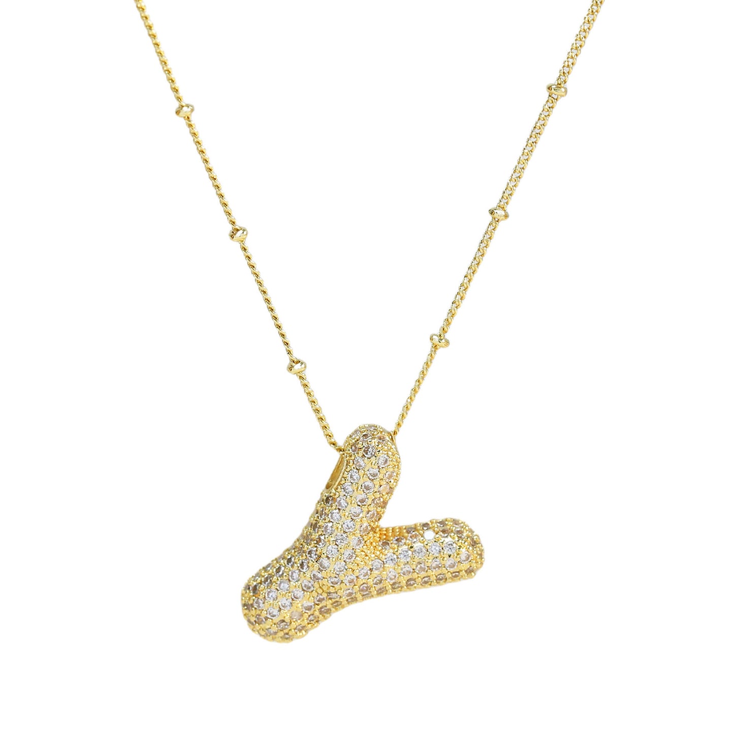 Brass Zircon Bubble Balloon Letter Pendant Necklace For Women - KuzuSHOP