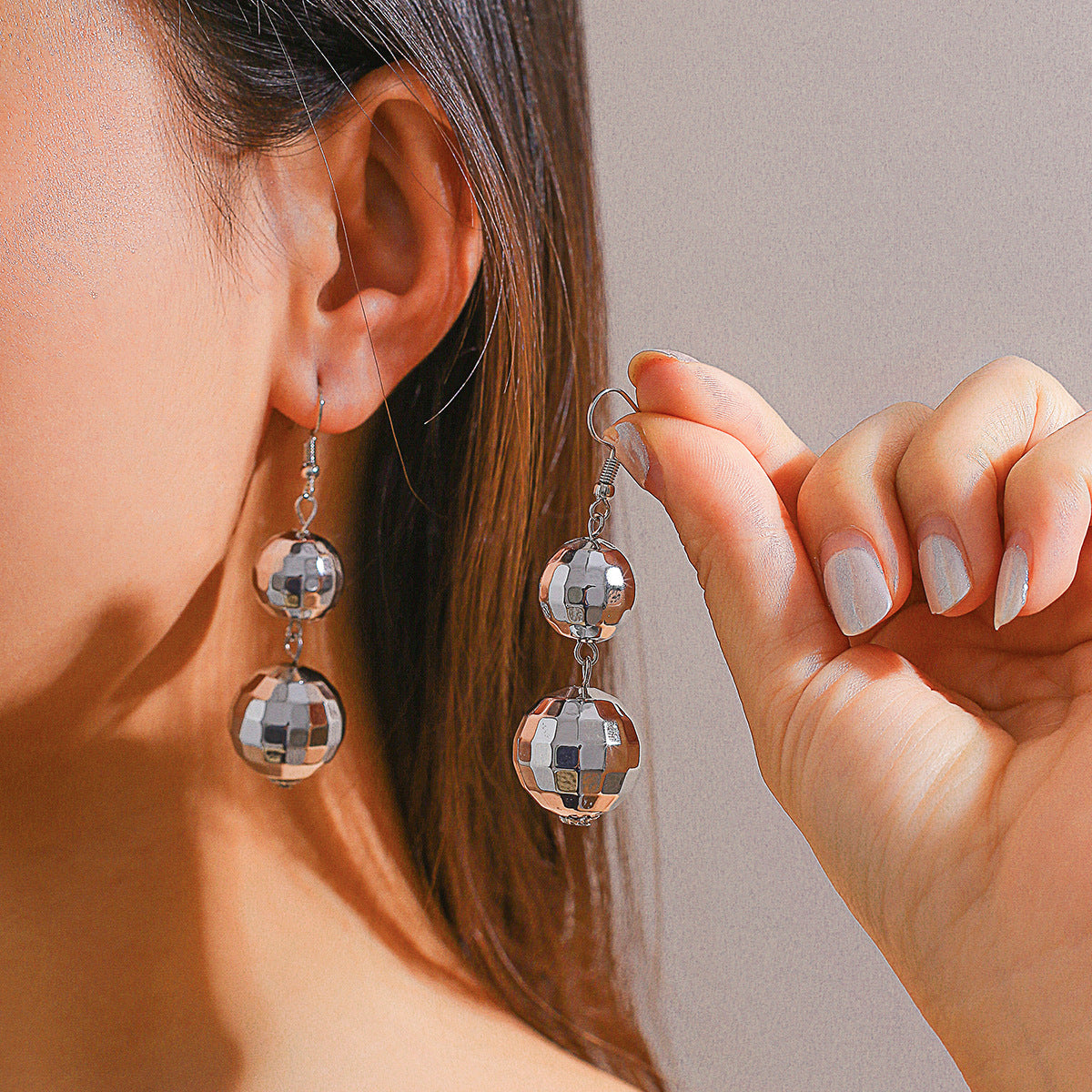 Disco Ball Lamp Round Beads Eardrops Stud Earrings Female Fashion - KuzuSHOP
