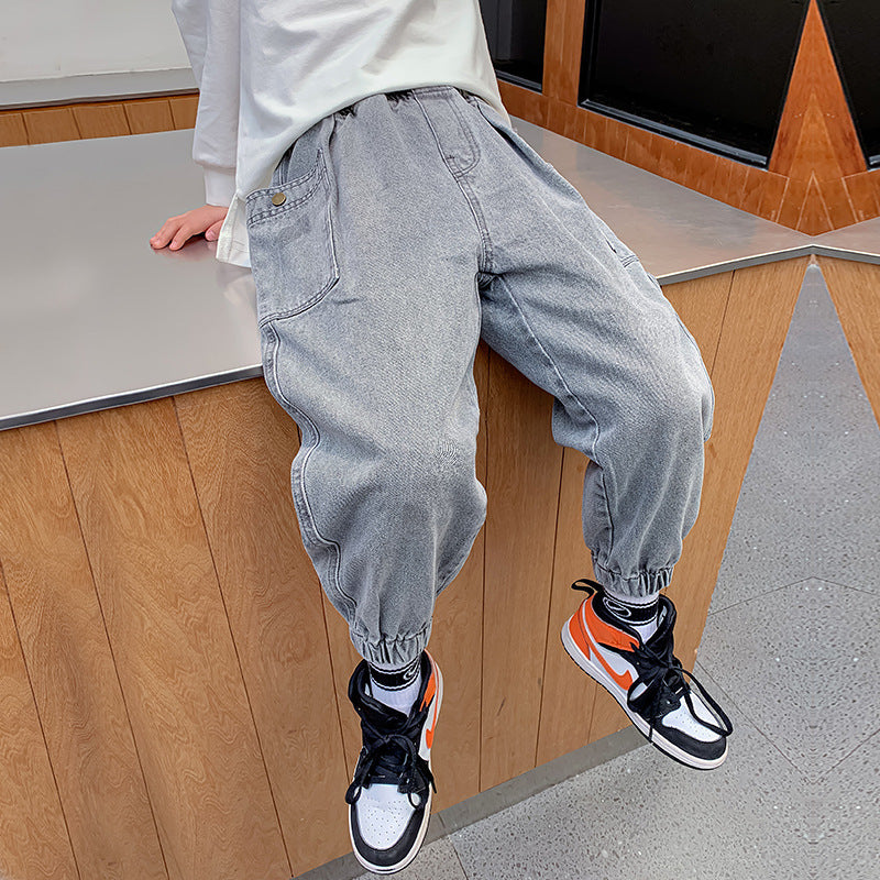 Boys' Big Pocket Jeans Big Children's Autumn Casual Pants Children's Spring And Autumn Trousers - KuzuSHOP