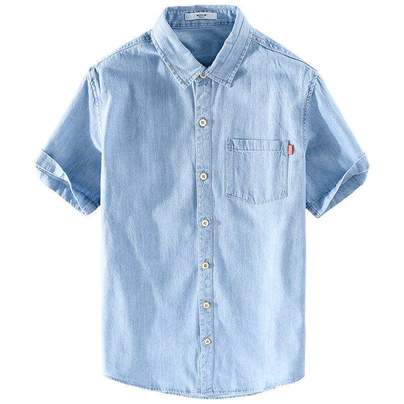 Summer Cotton Short Sleeve Denim Shirt For Men Classic All-matching - KuzuSHOP