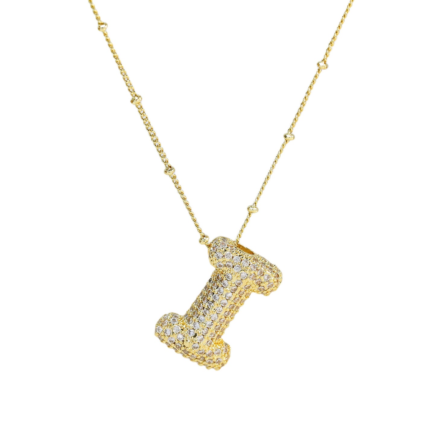 Brass Zircon Bubble Balloon Letter Pendant Necklace For Women - KuzuSHOP
