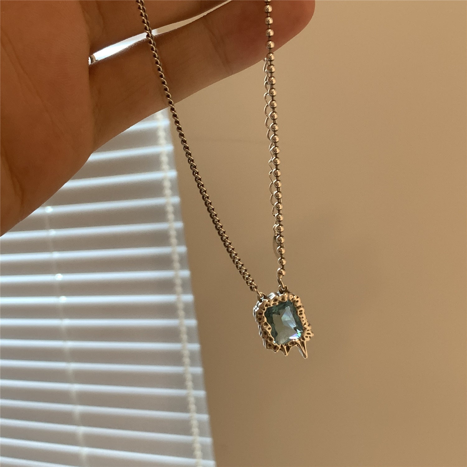 S925 Sterling Silver Blue Zircon Necklace Clavicle Chain - KuzuSHOP