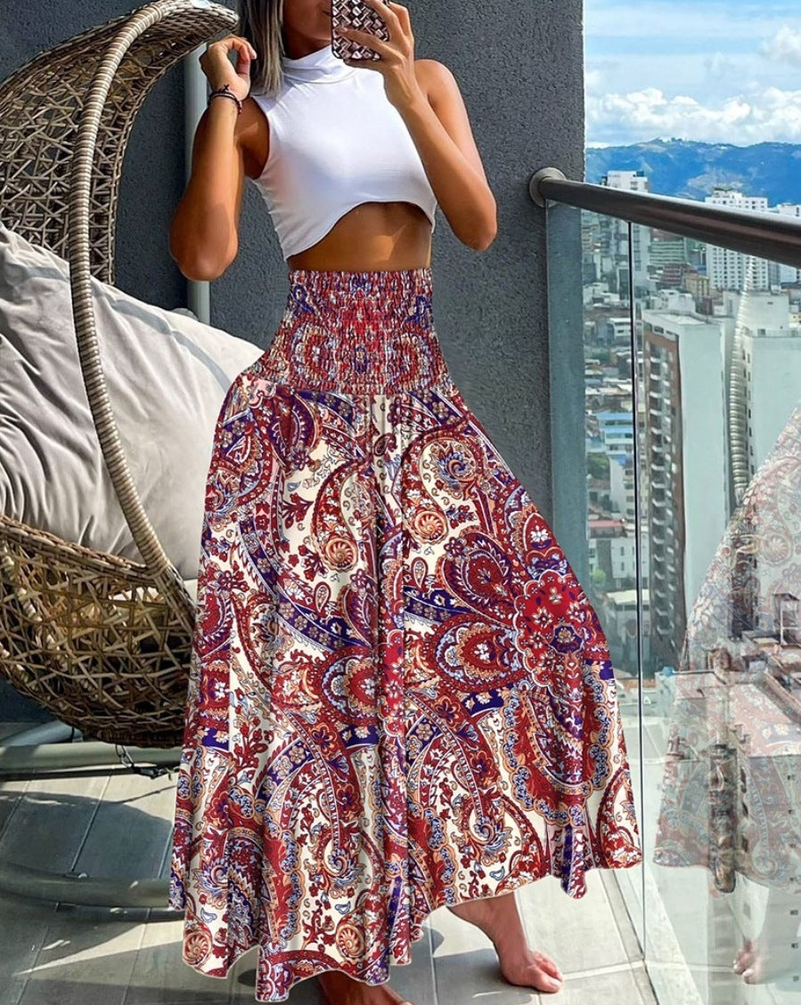 Women's High Waist Print Loose All-match Dress - KuzuSHOP