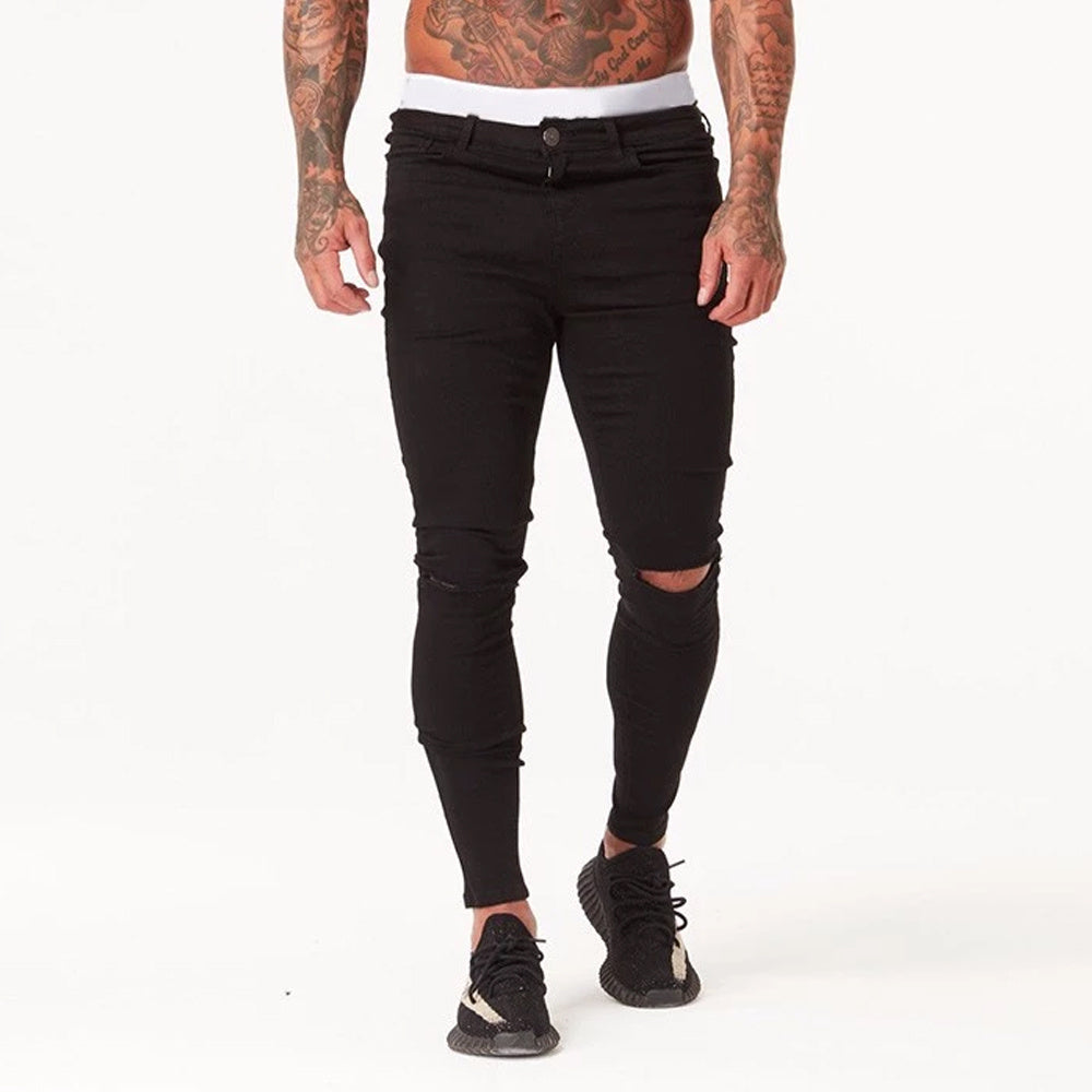 Summer Distressed Hip Hop Style Washed Super Skinny Men Ripped Jeans - KuzuSHOP