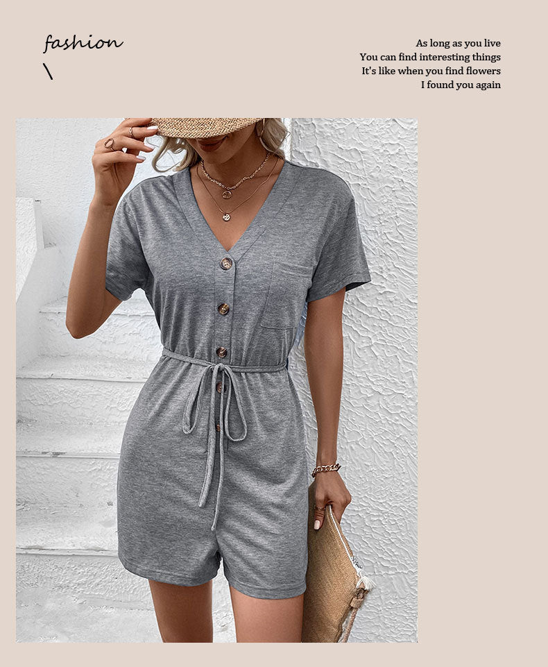 Women's Solid Color Casual White Belt Jumpsuit