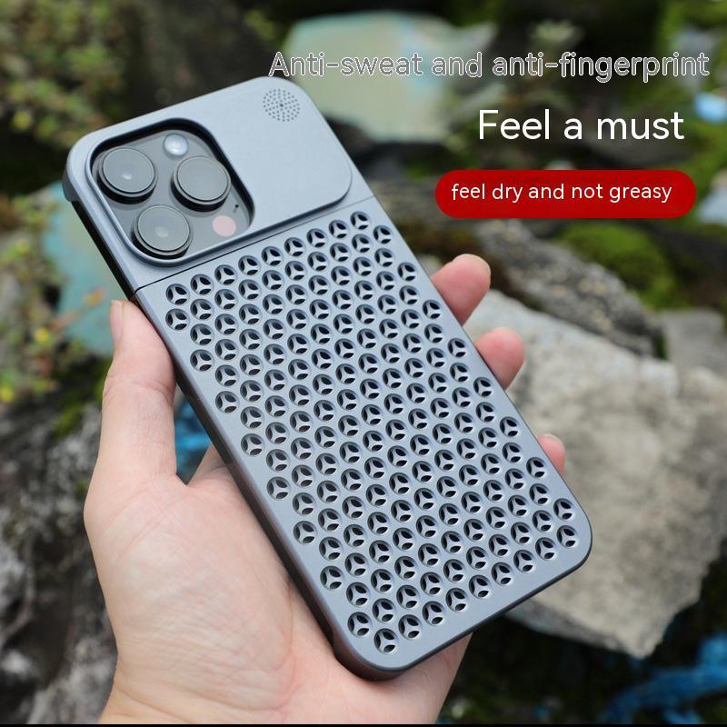 Aluminum Alloy Phone Case For 14 13 Pro Max Plus Hollow Heat Dissipation Anti-fall Full Body Shockproof Phone Cove - KuzuSHOP