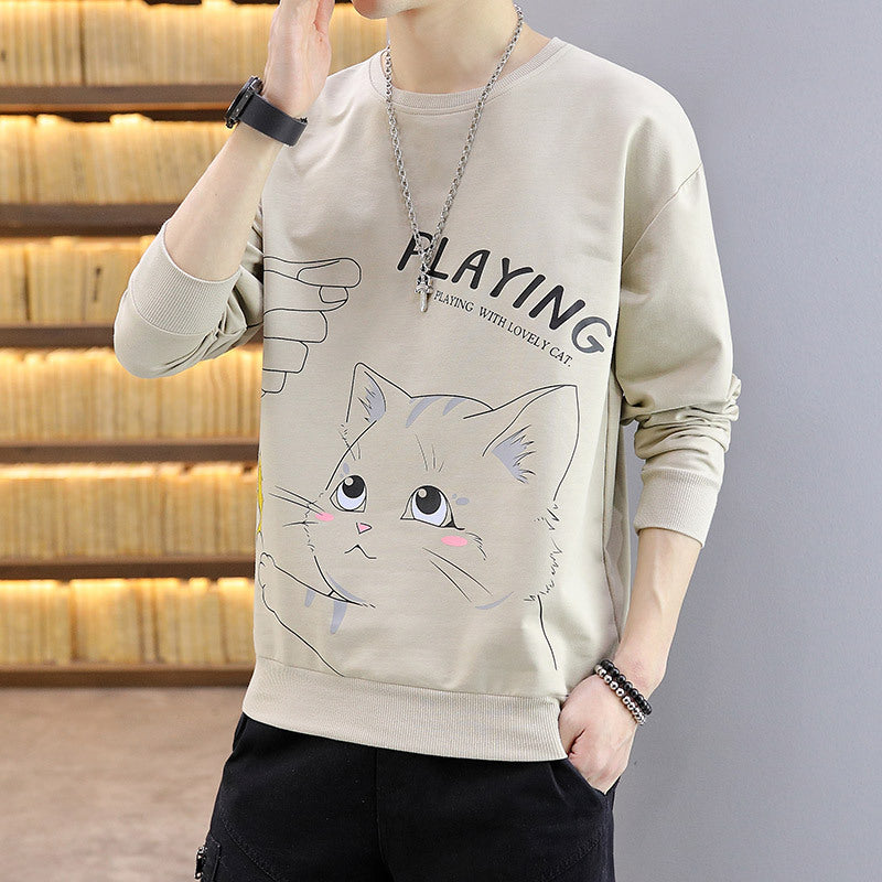Round Neck Cartoon Printed Sweater Clothes Shirt - KuzuSHOP