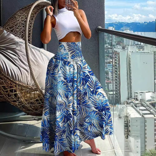 Women's High Waist Print Loose All-match Dress - KuzuSHOP