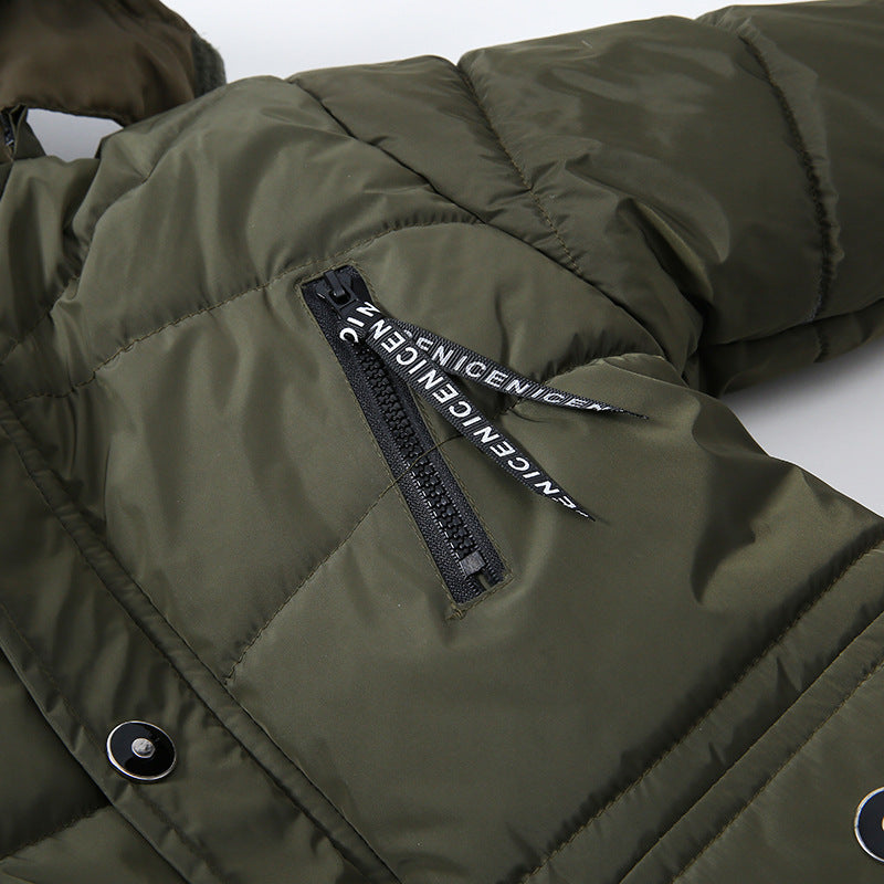 Boys Large Fur Collar Padded Warm Cotton Jacket - KuzuSHOP