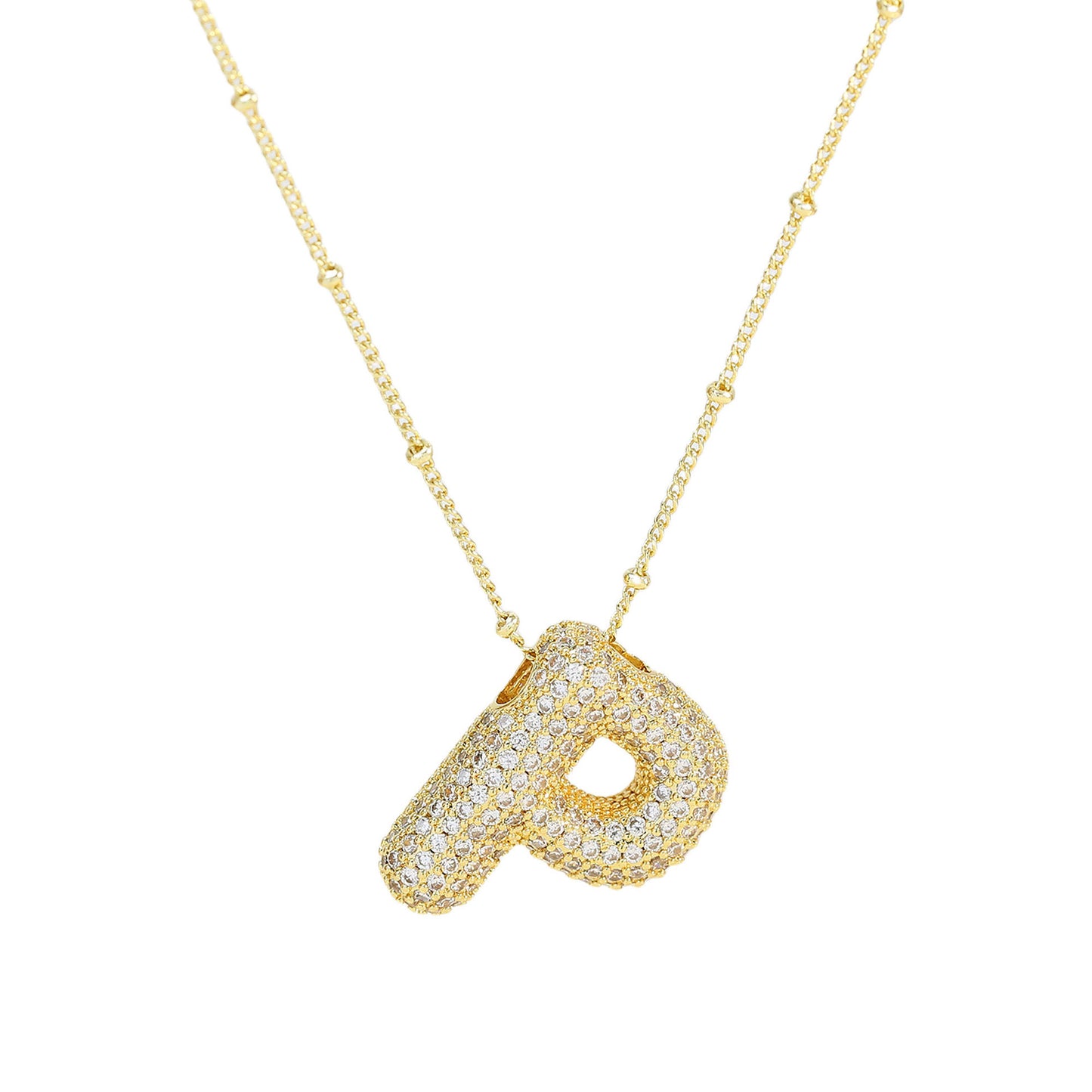Brass Zircon Bubble Balloon Letter Pendant Necklace For Women - KuzuSHOP