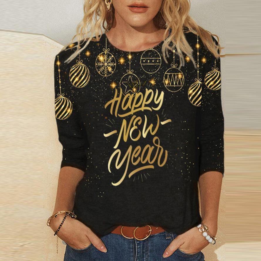 Christmas Printed Long Sleeve T-shirt Top - KuzuSHOP
