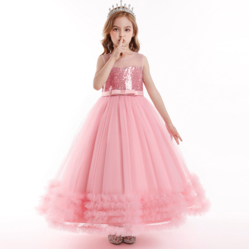 Children's Dress Dress Skirt Summer Girls Sequined Wedding Dress Embroidered Mesh Princess Tutu Skirt - KuzuSHOP