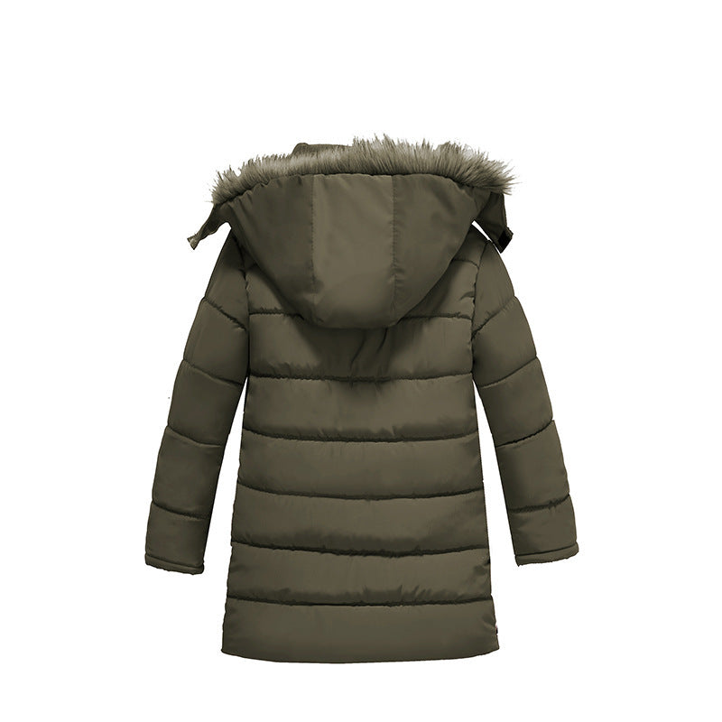 Boys Large Fur Collar Padded Warm Cotton Jacket - KuzuSHOP